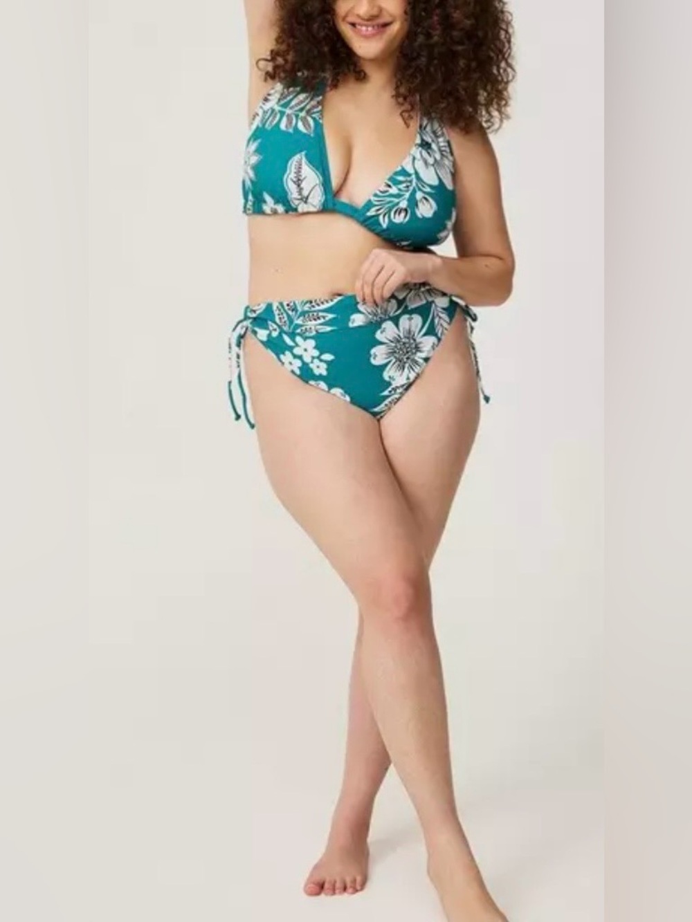 New! Torrid Wireless Bikini Set Side Tie Super Cheeky Bottom Teal Floral Sz 3X